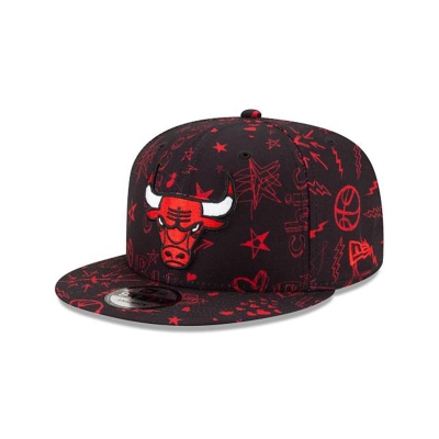 Black Chicago Bulls Hat - New Era NBA Doodle 9FIFTY Snapback Caps USA4870951